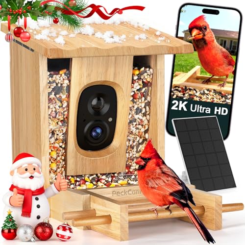 PeckCam® Bird Feeder with Camera - 4MP 2K Live AI Bird Species Identification Instant Arrival Alerts - Smart Cameras Birds Feeders Solar Powered Birdwatching Gift for Birdlover Mom Dad
